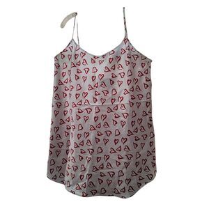Vtg Womens White Red Hearts Slip Gown Adjustable Spaghetti Straps 1X Flirty Sexy